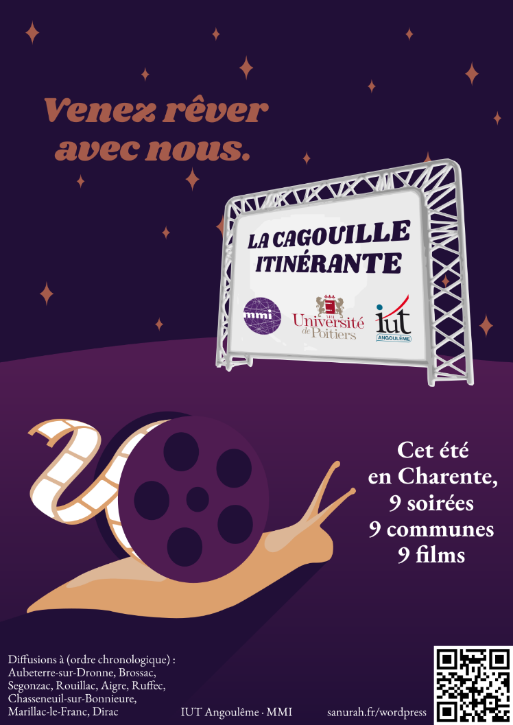 A poster for La Cagouille Itinérante, a fictional traveling cinema association in Charente (a region in France).