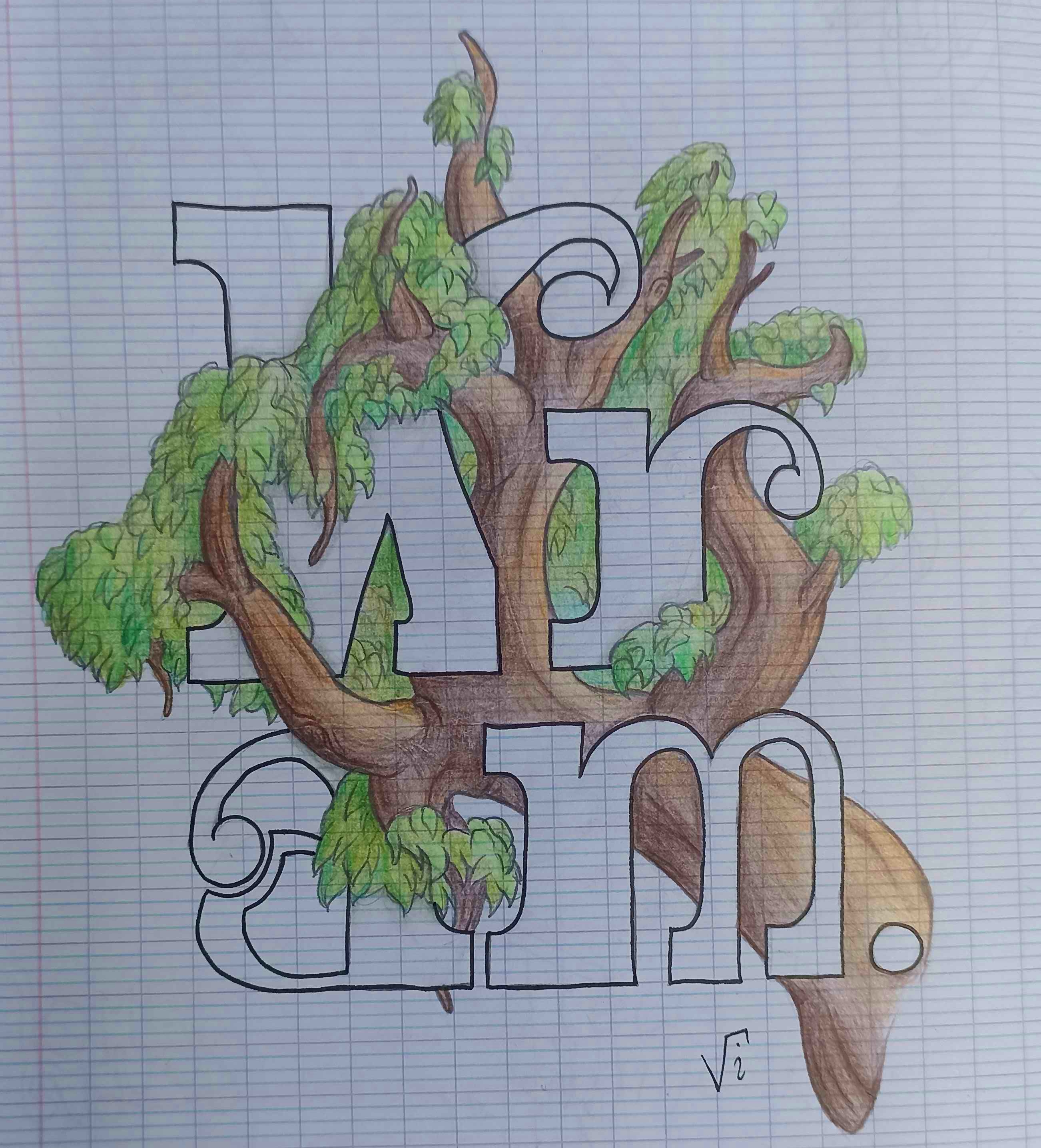 Drawing of the word 'Kram' inside a tree